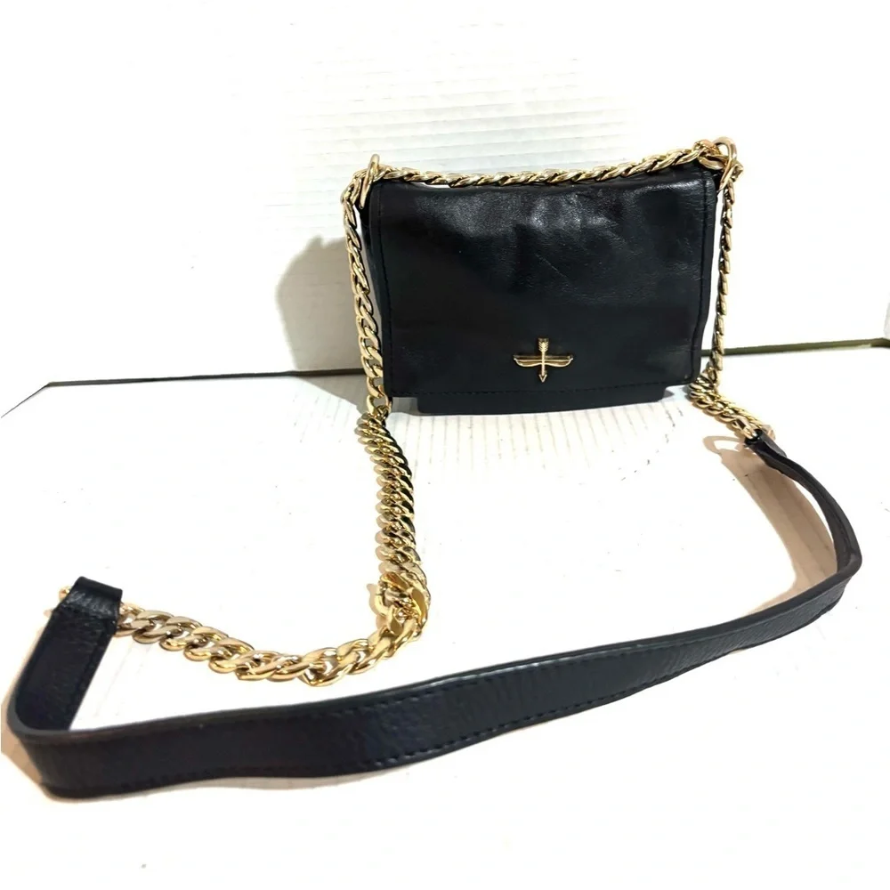 Pour La Victoire Black Crossbody Bag with Gold Chain